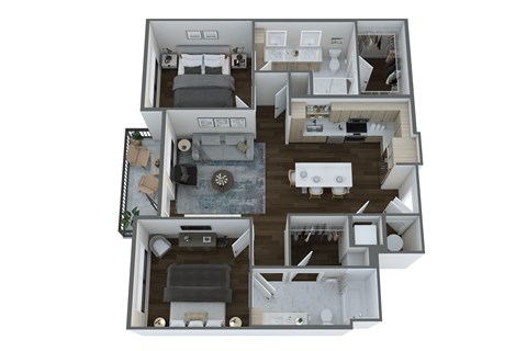 Floor plan for 2 beds, 2 baths, 1049 sqft